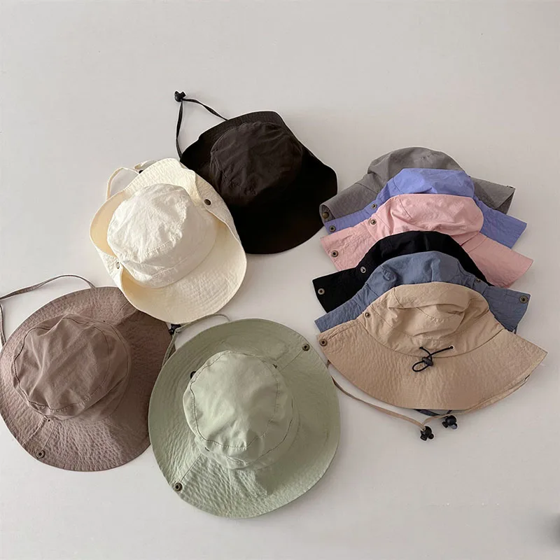 Children Bucket Hats Summer Solid Color Sunhat Kids Quick-Drying Sunshade Fishing Caps Boys Girls Outdoor Hiking Beach Cap - imagen 3