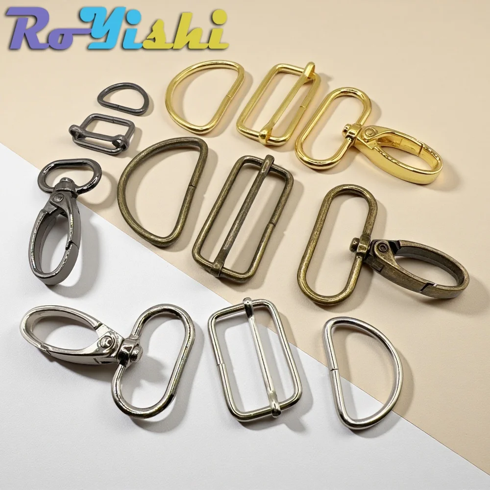 15 unids/set RoYishi juego de hebilla de cinturón de Metal de colores mezclados, hebilla de anillo en D, hebilla de ajuste deslizante Rectangular, hebilla de gancho giratorio - imagen 5