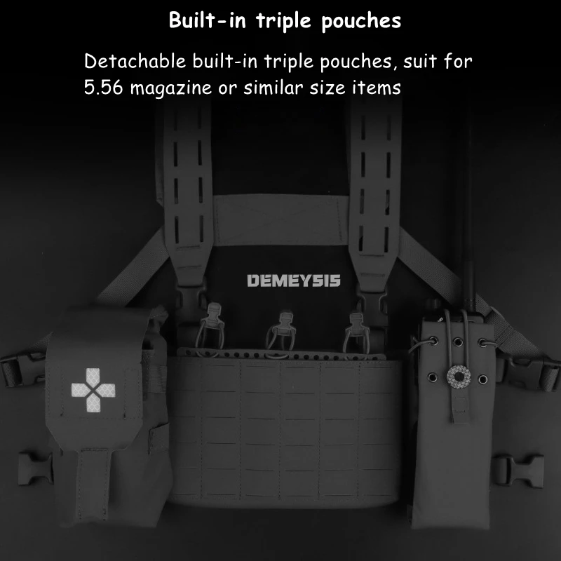 Chalecos tácticos de caza Airsoft, aparejo de pecho Modular de combate con Triple bolsas, portador de placa de caza MOLLE, colgante de pecho Modular - imagen 5