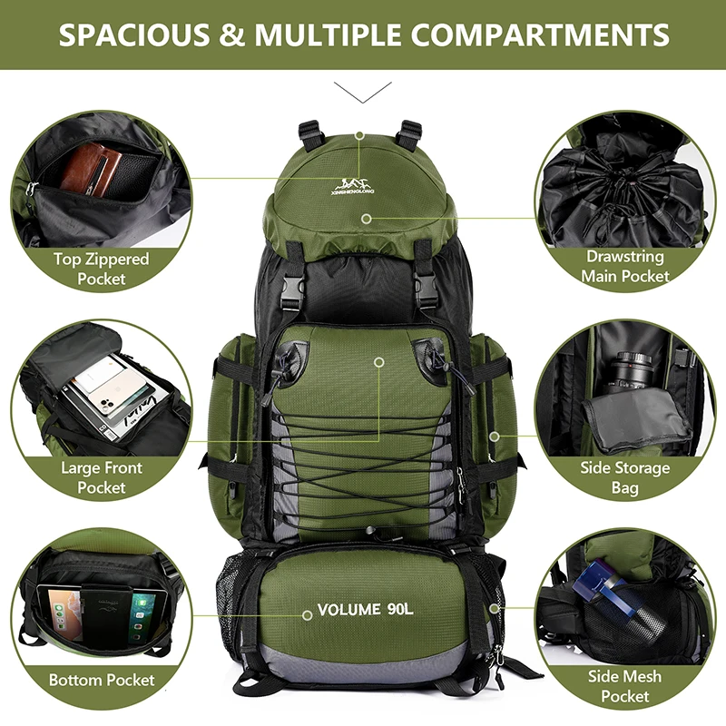 Bolsa de viaje de 90L, mochila para acampar, senderismo, escalada, montañismo, bolsa deportiva de gran capacidad, mochila de equipaje para hombres al aire libre Molle - imagen 3