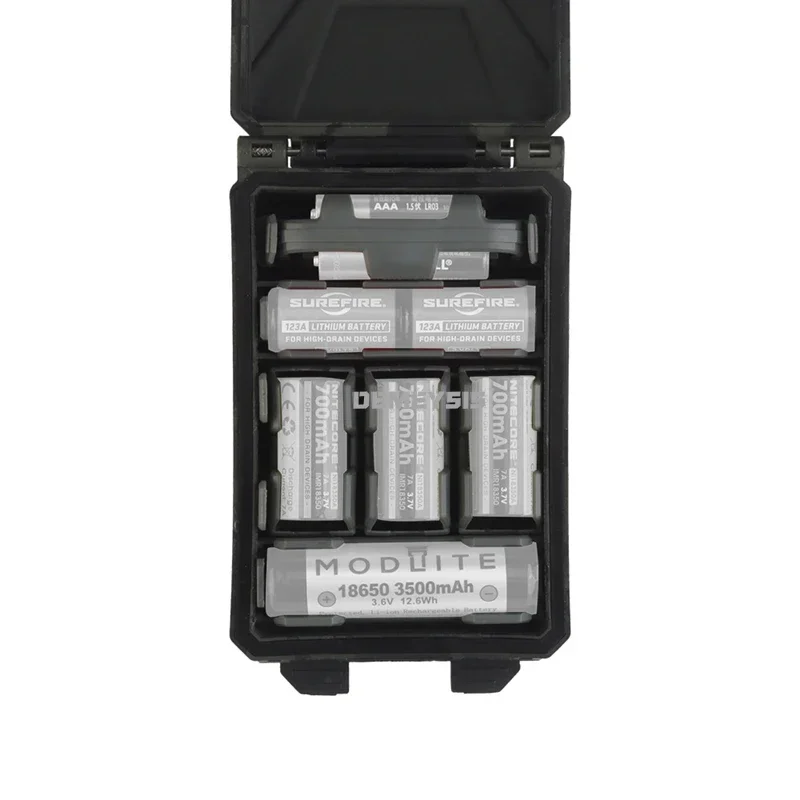 Caja de almacenamiento de batería táctica, resistente al agua, MOLLE, caza, tiro, deportes, funda de batería Modular para CR2032 AAA 18650 18350 CR123A - imagen 3