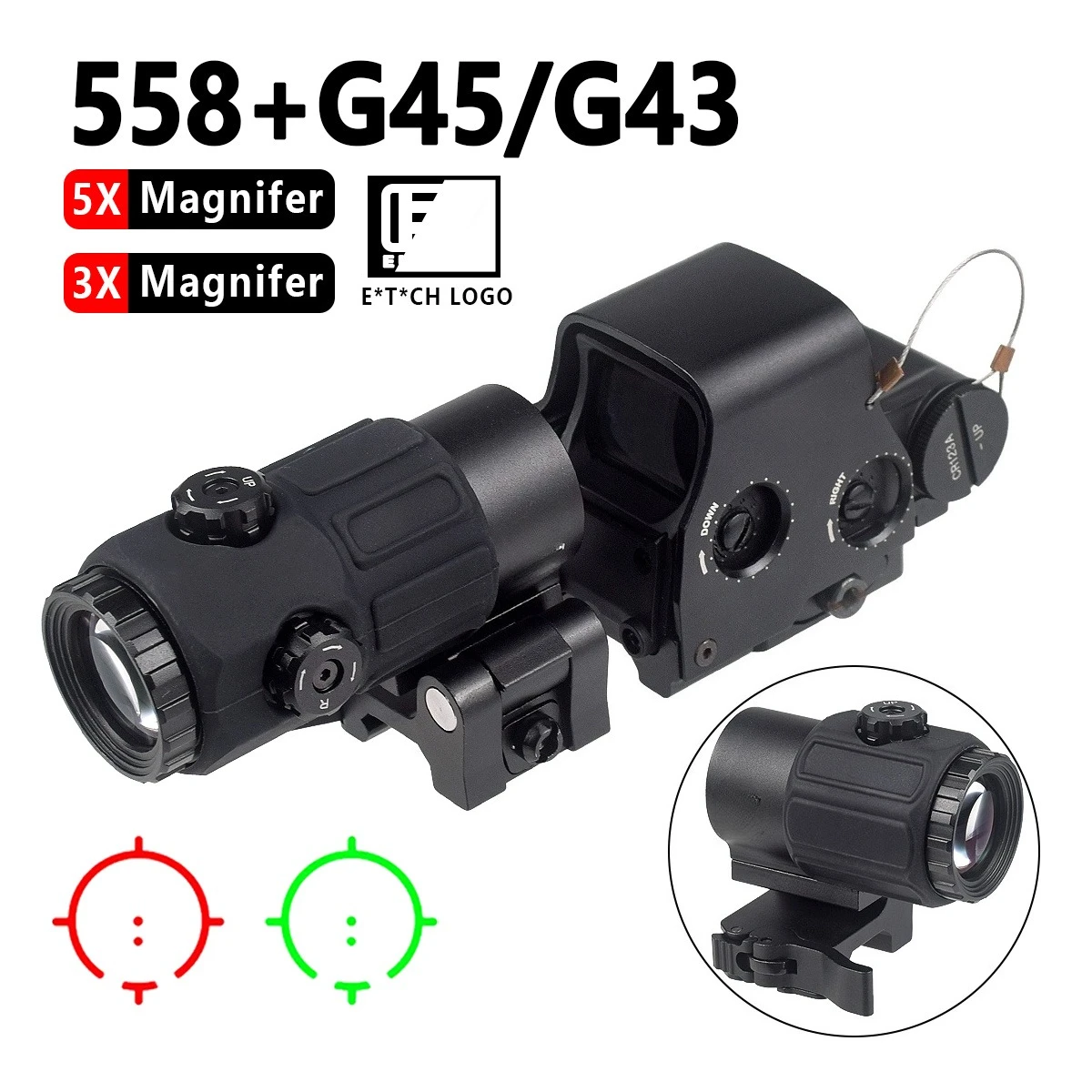Mira táctica G33 G43 G45, lupa fija 3X 5X con unidad lateral, montaje QD para mira telescópica de caza Airsoft - imagen 2