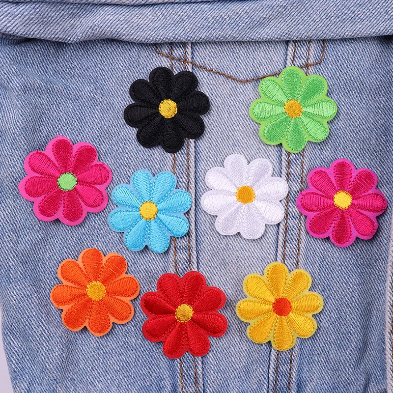 10 unids/lote Margarita girasol flor bordado parche hierro en parches para ropa parches termoadhesivos en ropa chaqueta coser DIY - imagen 4