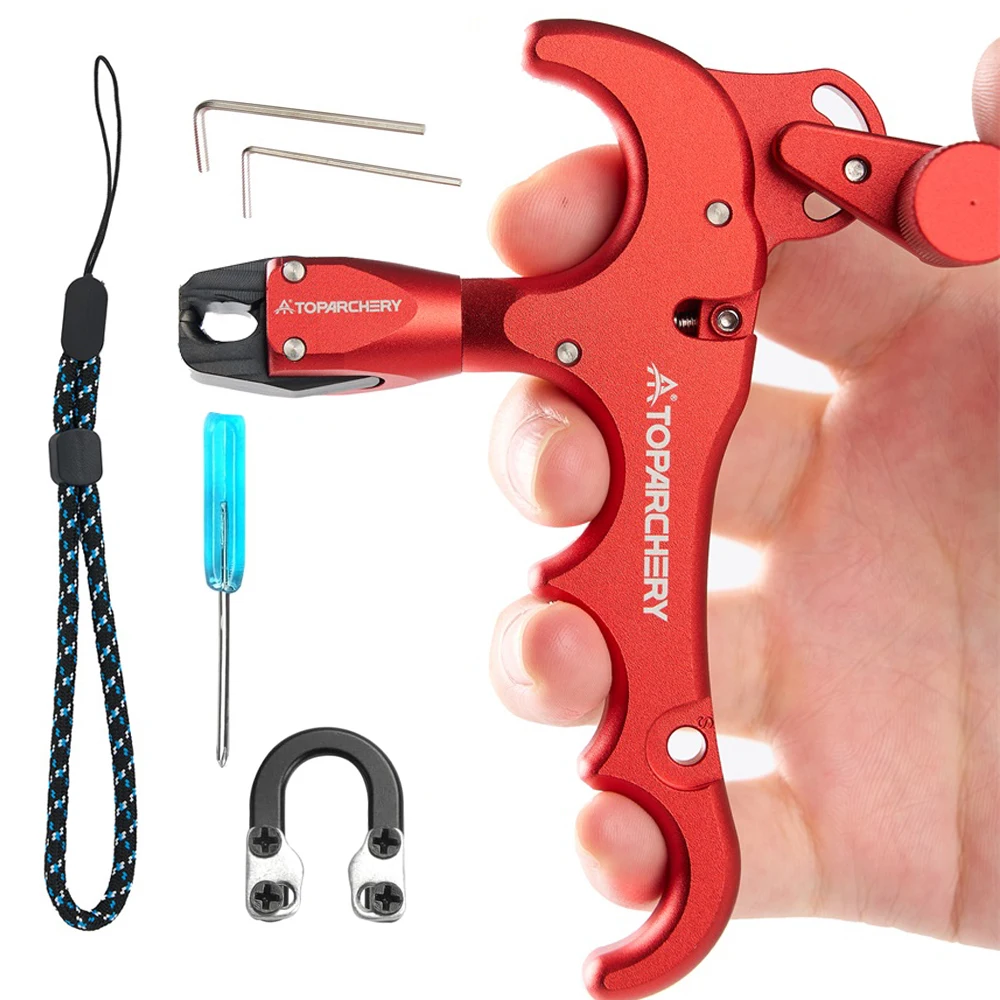 Liberación de arco Toparchery para arco compuesto 360 °   Gatillo de liberación de tiro con arco giratorio de aluminio de 4 dedos con accesorios - imagen 2