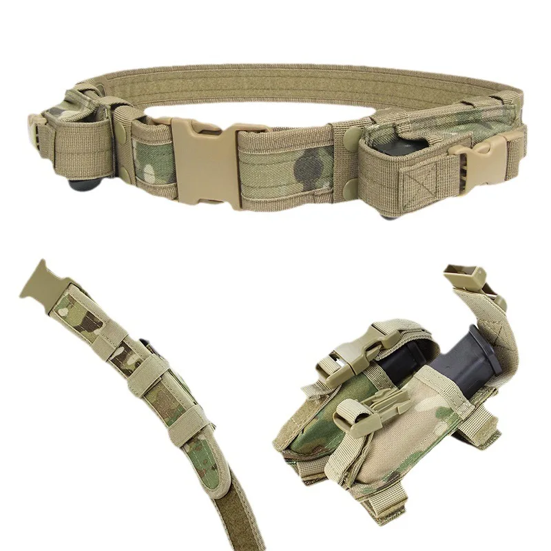 Cinturón táctico para hombre, soporte de cintura, cinturón resistente con dos bolsas, sistema de equipo de caza para linterna/cinturón combinado con revista - imagen 5