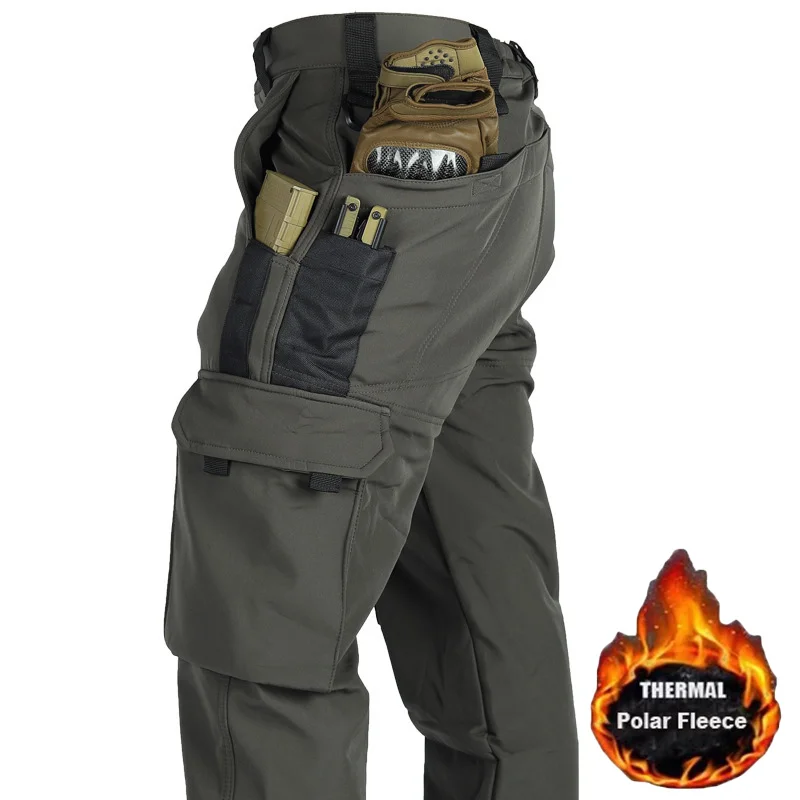Pantalón de trabajo táctico para hombre, pantalón Cargo de lana de invierno, 1/2 Uds., pantalones SoftShell impermeables, pantalones resistentes al desgaste para exteriores con múltiples bolsillos