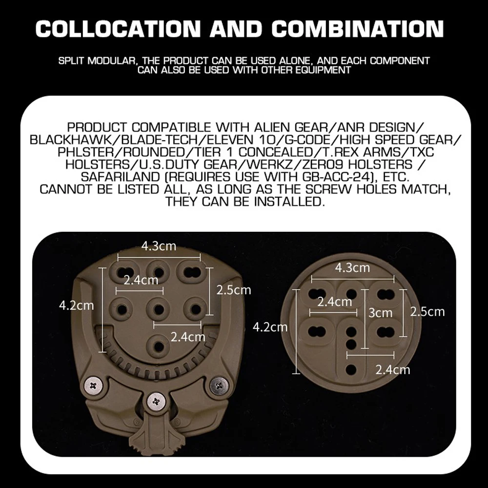 Adaptación de funda táctica Molle, Base de montaje de funda de caza giratoria de 360 grados, accesorios de funda Modular para Paintball Airsoft - imagen 5