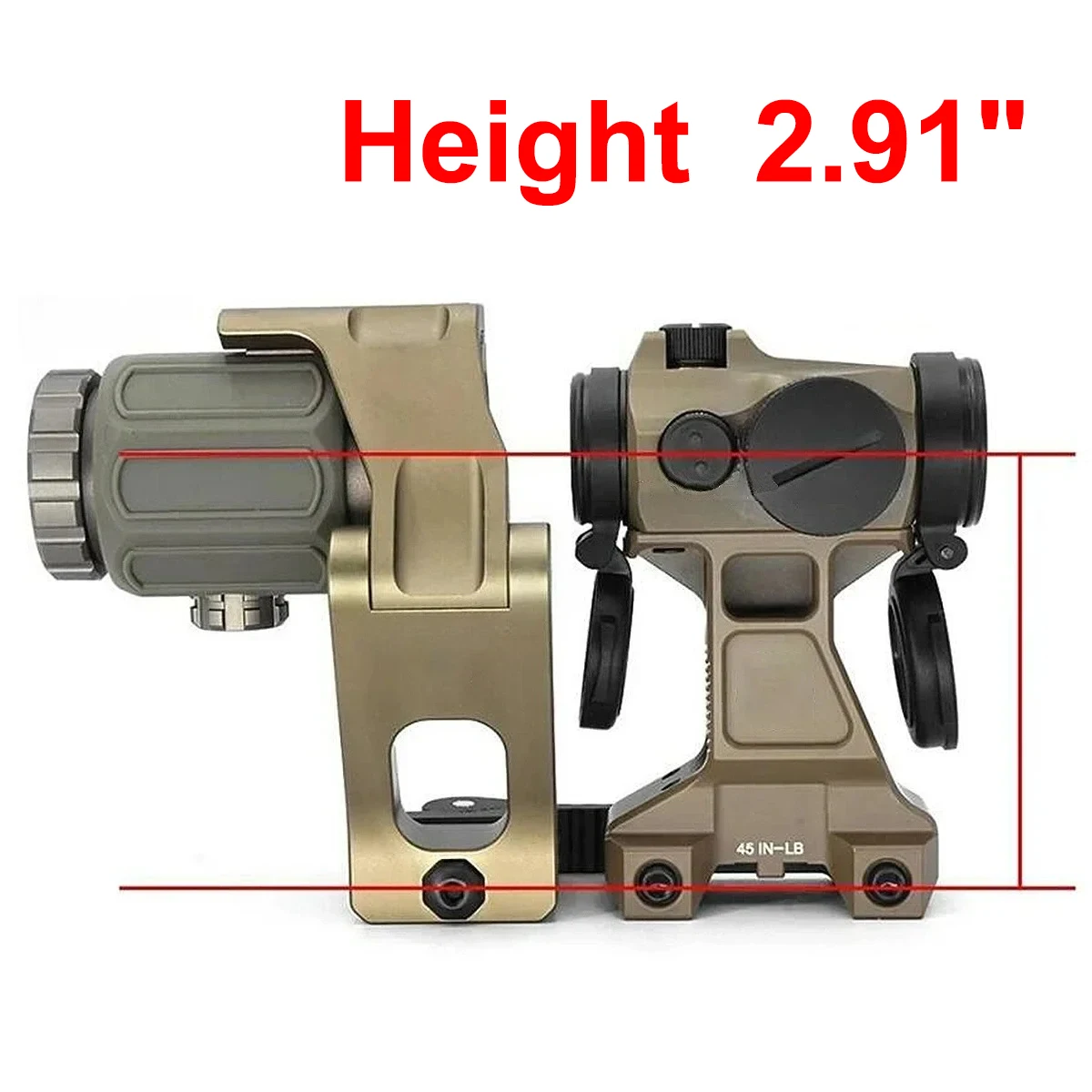 Soportes tácticos de unidad de 2,91 ", 2,26" para lupa G33 G43 T01 T02, palanca QD rápida, altura óptica, mira de punto rojo compatible con riel de 20mm - imagen 3