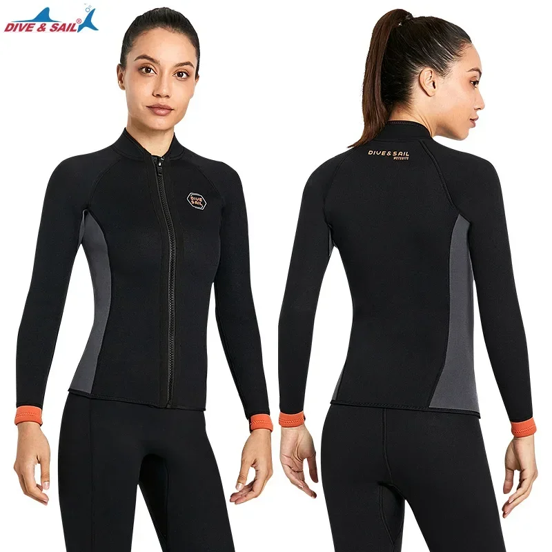 Traje de buceo de neopreno de 3mm para hombre, abrigo para mujer adulta, Tops de buceo de manga larga, chaqueta con cremallera, traje de buceo, surf y snorkel - imagen 3