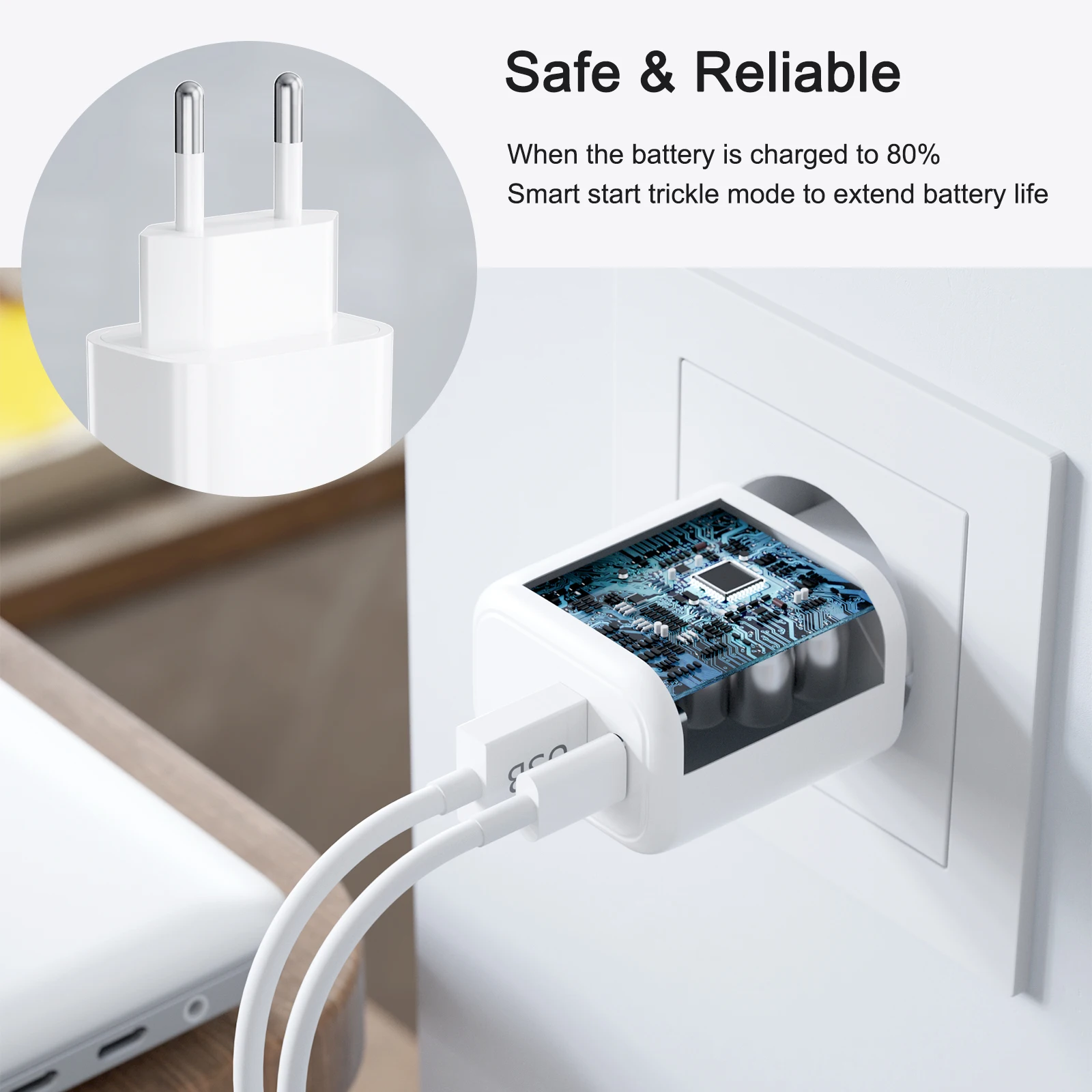 Adaptador de corriente de carga rápida USB tipo C PD, enchufe de 20W QC3.018W con Cable USB C A Lightning de 1M para iPhone 14/13, iPad y Samsung - imagen 3