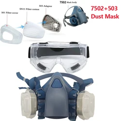 Máscara antipolvo de media cara de silicona 7502 con filtro 503 5N11, juego de gafas de algodón para trabajo, molienda, pintura en aerosol, trabajo de decoración
