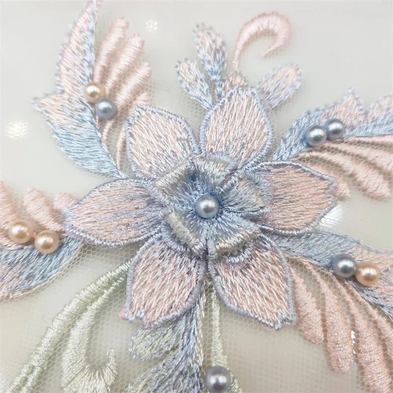 Suministros de costura de apliques de cuentas de encaje de tela, bordado de flores florales 3d, parches para coser para decoración de vestidos, ropa, 22x15 Cm - imagen 5