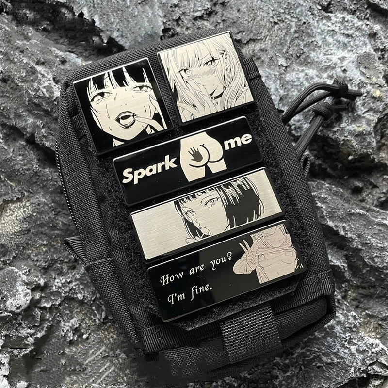 Insignia táctica de ojos de Anime de dibujos animados, parches bidimensionales de Metal para chica hermosa, piruleta Spark Me, decoración para mochila DIY para chica bonita