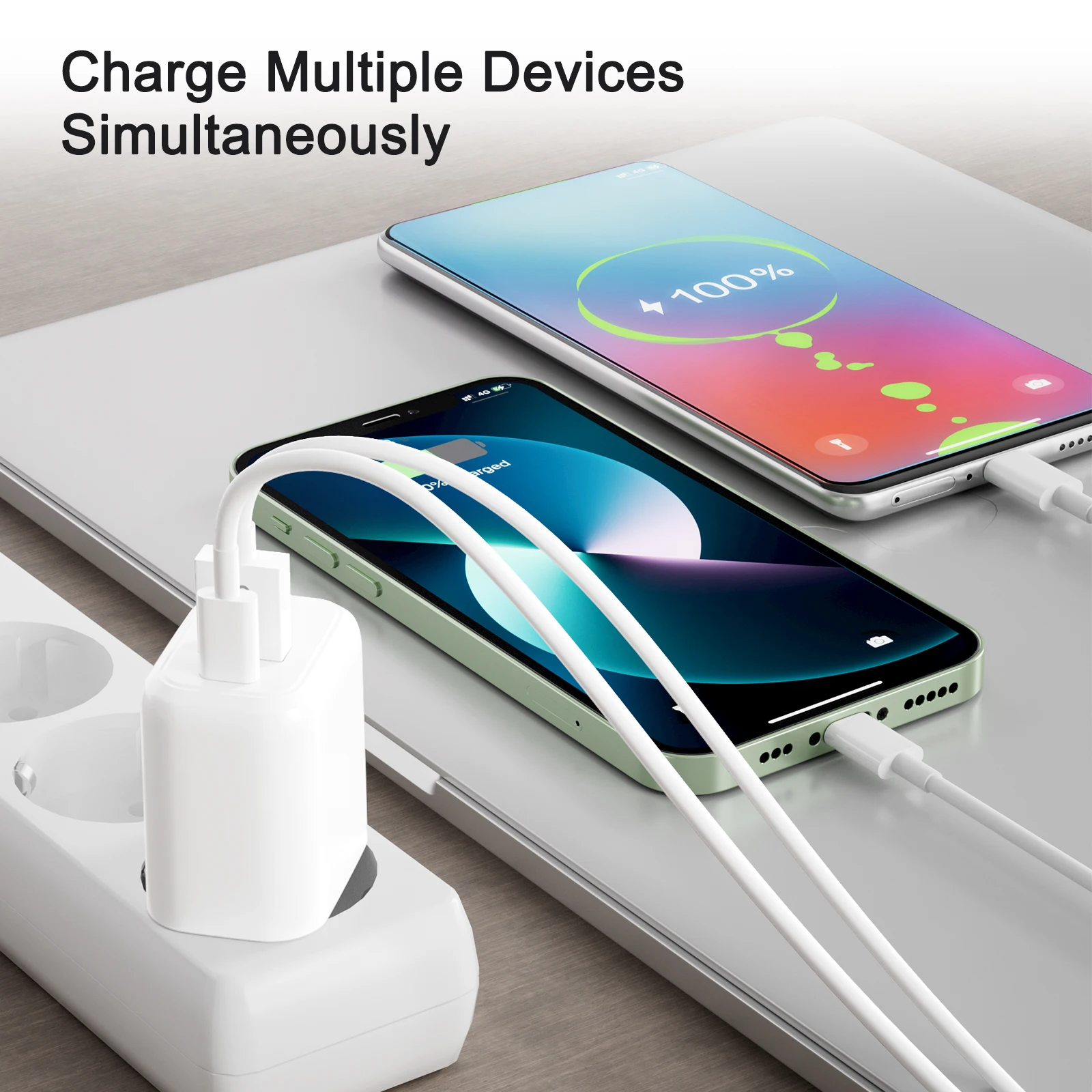 Adaptador de corriente de carga rápida USB tipo C PD, enchufe de 20W QC3.018W con Cable USB C A Lightning de 1M para iPhone 14/13, iPad y Samsung - imagen 5