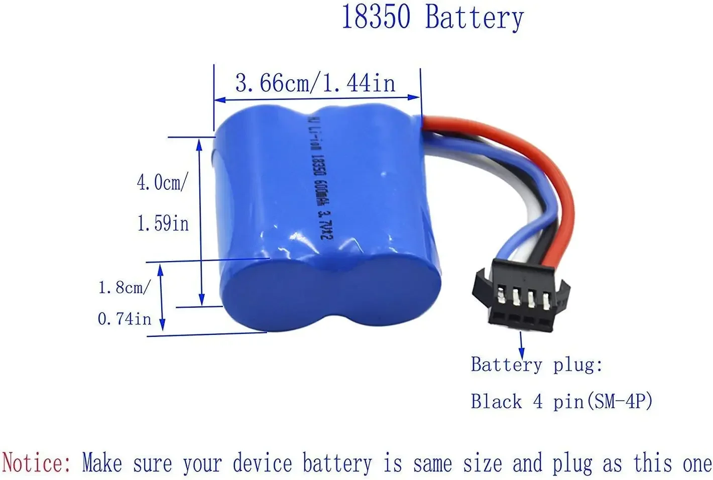Batería de iones de litio de 7,4 V, 600mAh, 15C, con enchufe delantero de SM-4P, para UDI008 UD08 UDI001 H100 H102, barco de Control remoto de velocidad Venom - imagen 5