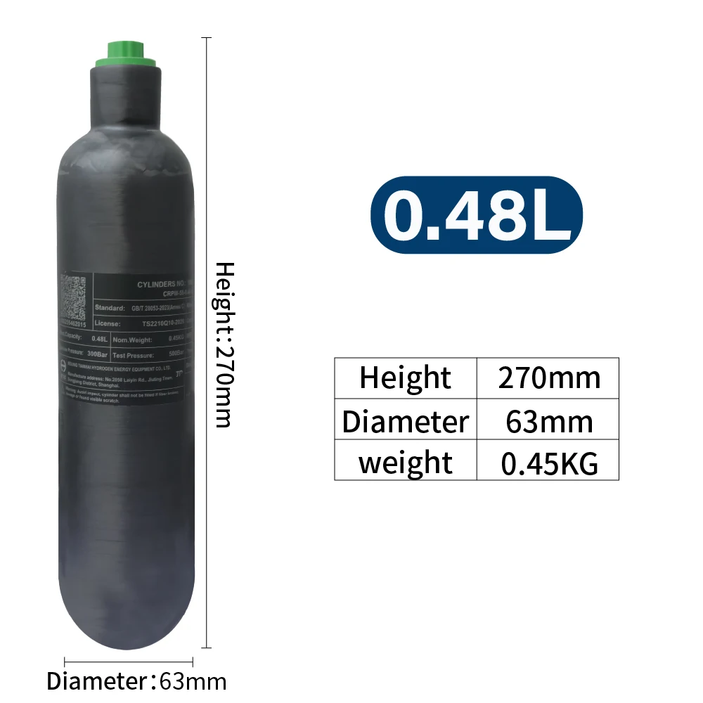 0.48L,0.58L/ HPA da fibra do carbono, cilindro de gas de alta presión, caça do mergulho de FX, M18, 1,5, 4500Psi, 300Bar - imagen 4