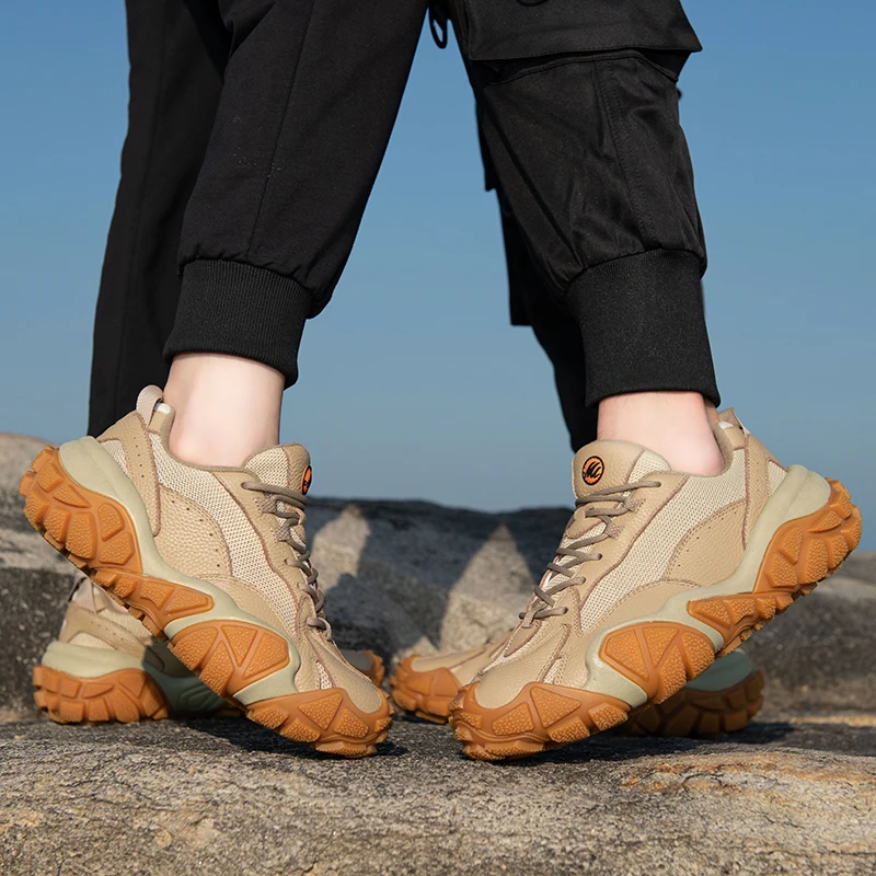 Zapatos de senderismo al aire libre de cuero de vaca para hombre, zapatillas deportivas impermeables antideslizantes que absorben los golpes, botas de montaña para mujer, tobillo informal para hombre - imagen 5