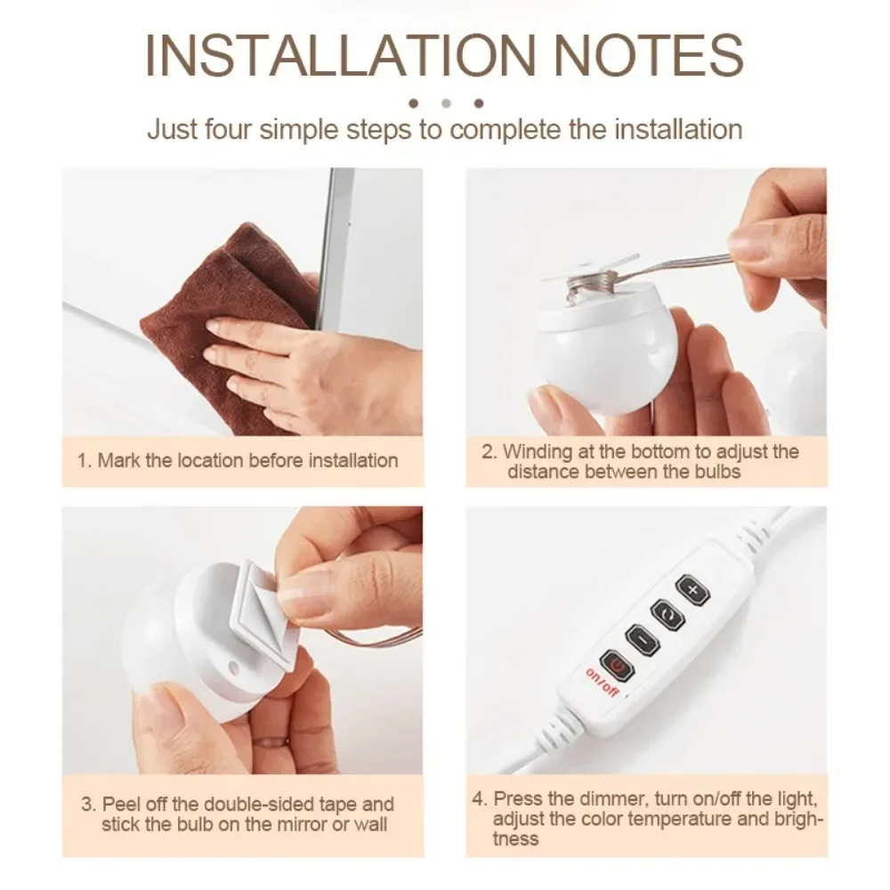 Bombillas de espejo de maquillaje LED profesionales, espejo de retroiluminación, mesa regulable USB, lámpara de escritorio de maquillaje, luz de tocador de Hollywood de 3 colores - imagen 3