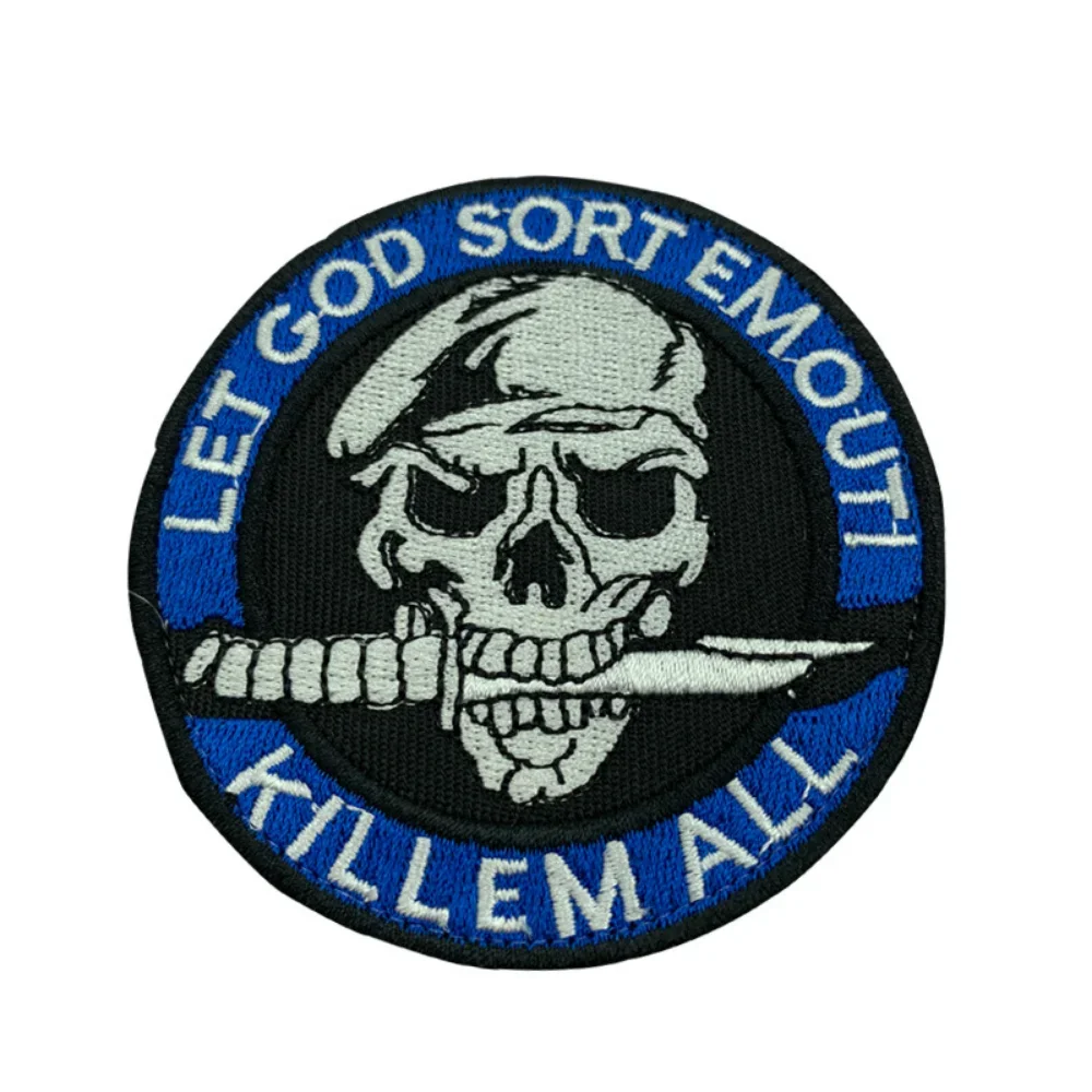 Parche de calavera con cuchillo, insignias bordadas de las fuerzas especiales, pegatina Punk para chaqueta, apliques tácticos militares de gancho y lazo para ropa - imagen 4