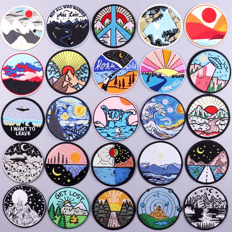 Parche de montaña con ondas, parches para planchar en ropa, parches bordados para la naturaleza, rayas para ropa, insignias adhesivas - imagen 2