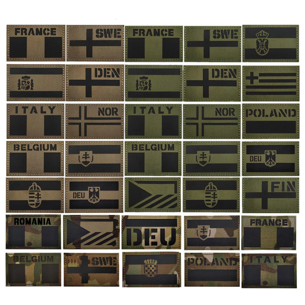 Parche reflectante IR de la bandera de Polonia, Francia, Grecia, DEU, España, Italia, Eslovaquia, con respaldo de gancho y bucle, accesorio para mochila táctica