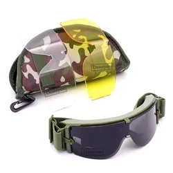 Gafas tácticas de 3 lentes, gafas protectoras balísticas Airsoft, gafas de Paintball de caza a prueba de viento