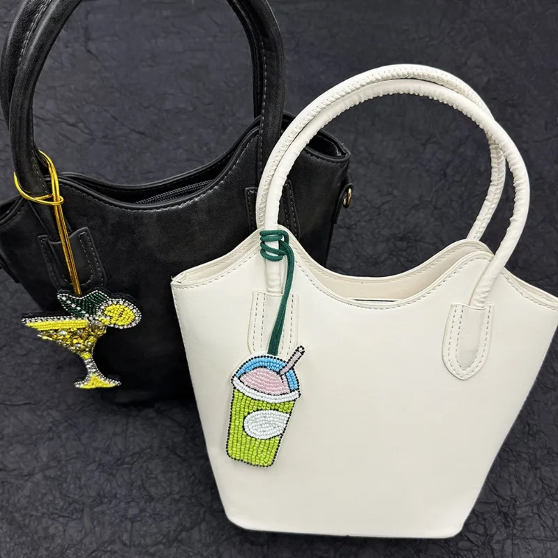 Parches de cuerda colgantes para bebidas, copa de vino de piña con cuentas de diamantes de imitación hechos a mano en 3D populares, parche de cordón colgante con cuentas para bolsa de cóctel - imagen 4