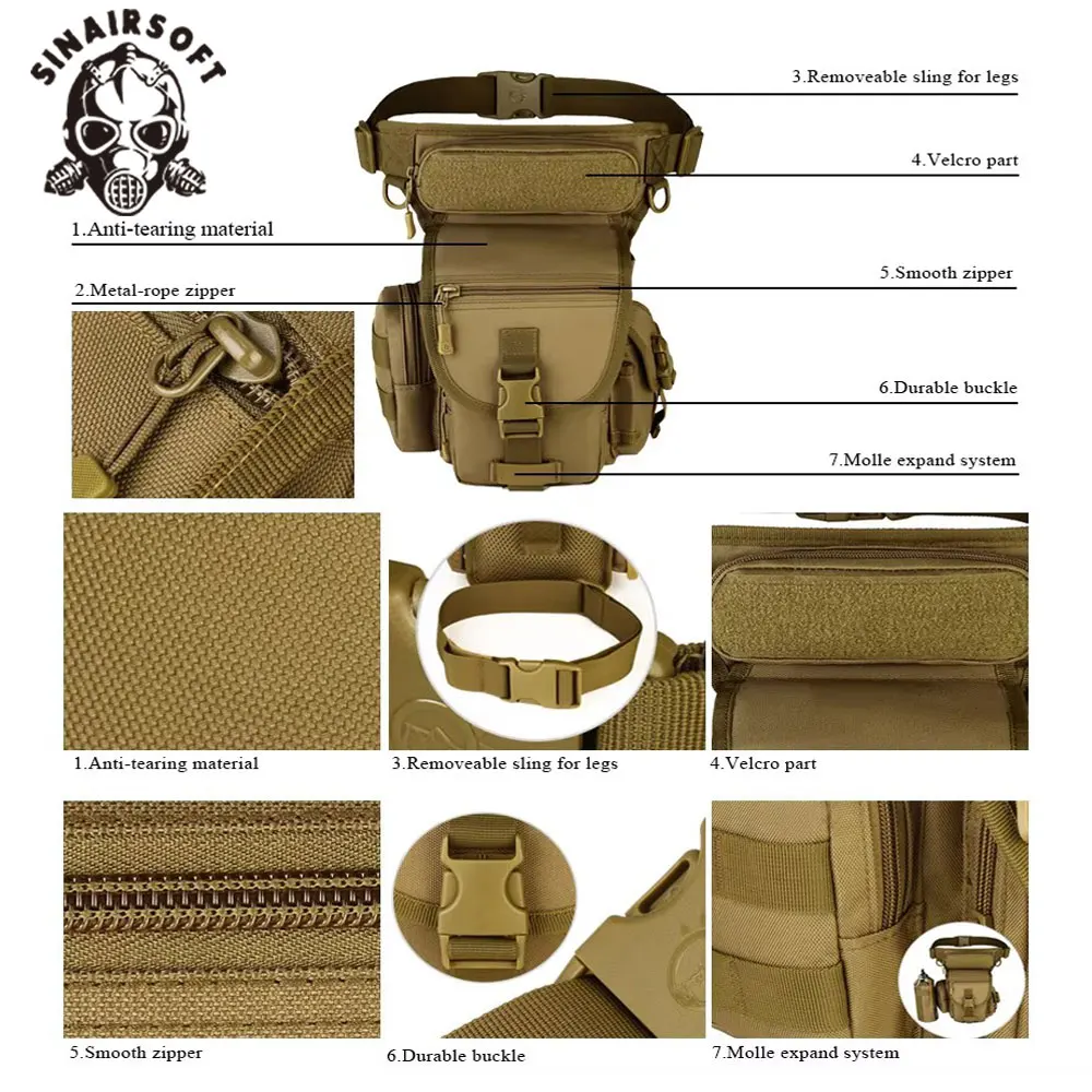 Plataforma táctica de pierna caída MOLLE, paquete de muslo expandible impermeable, motociclismo, caza, riñonera militar para hombres - imagen 5