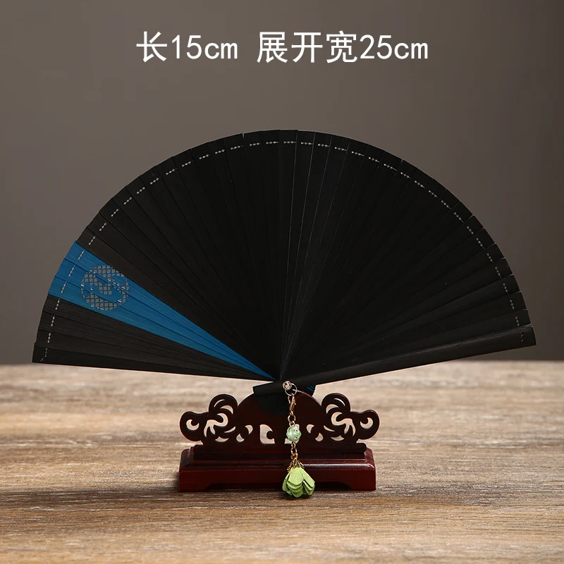 Abanico japonés antiguo de bambú tallado mini – Rojo y negro para baile - imagen 5