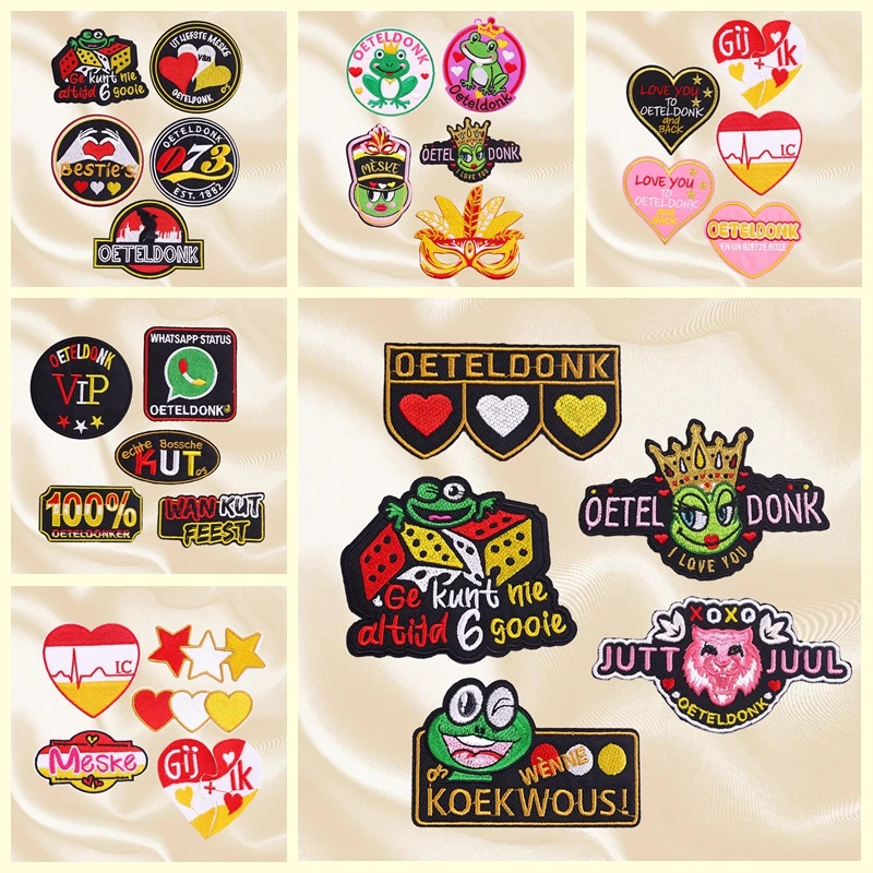 Parche de Carnaval de Países Bajos, combinación caliente de 5 uds., emblema Oeteldonk, parches bordados para ropa, parches para planchar para ropa DIY