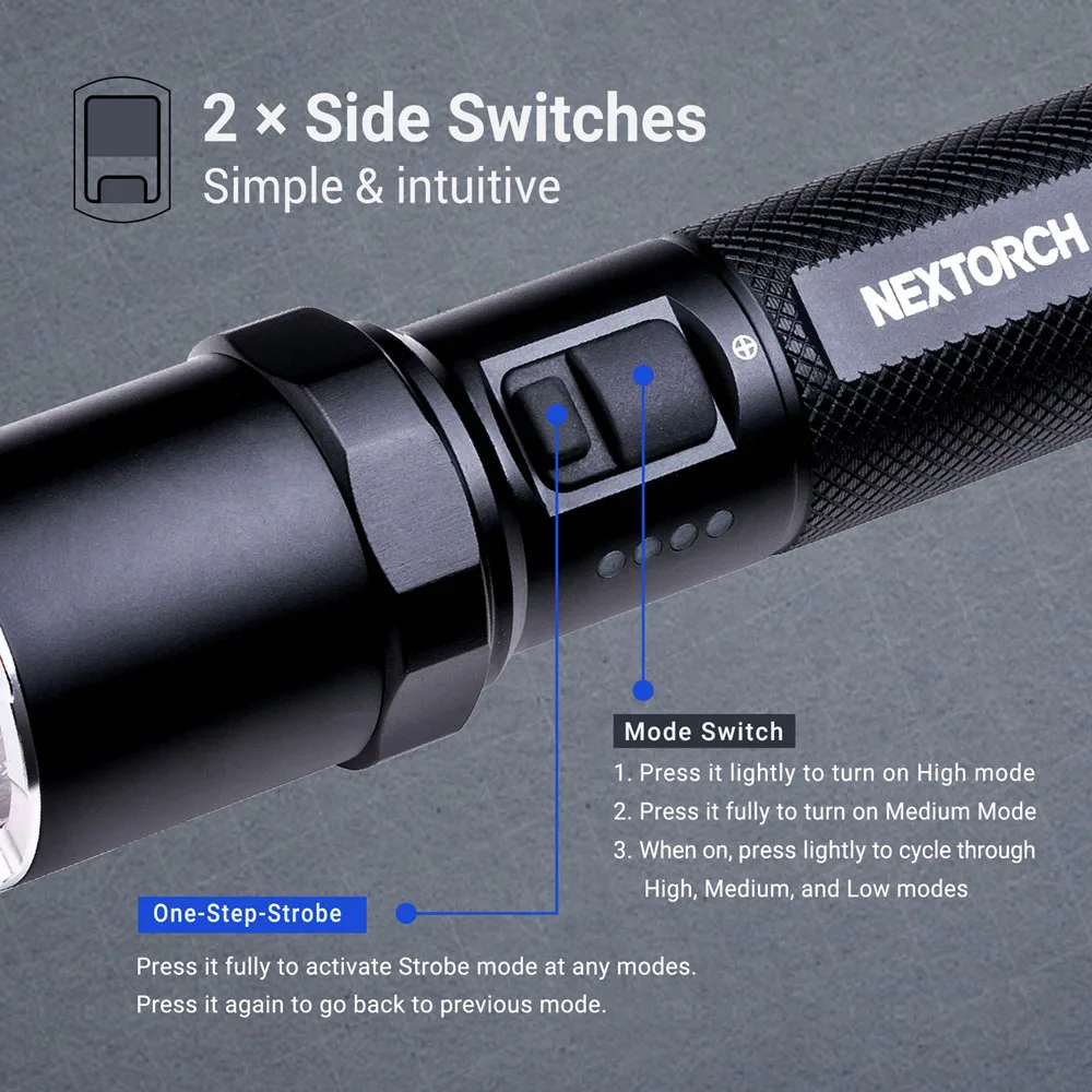 Nextorch P81 Nueva antorcha mejorada de alto brillo 3000 lúmenes, linterna táctica, recargable, compacta de alta potencia, Duty Patrol - imagen 4