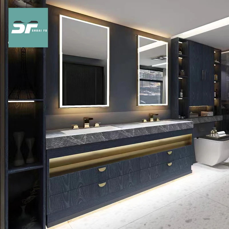 Mueble de baño con tablero de roca personalizado, moderno y minimalista, de madera maciza, combinación de baño, inodoro, lavabo, lavabo, - imagen 4