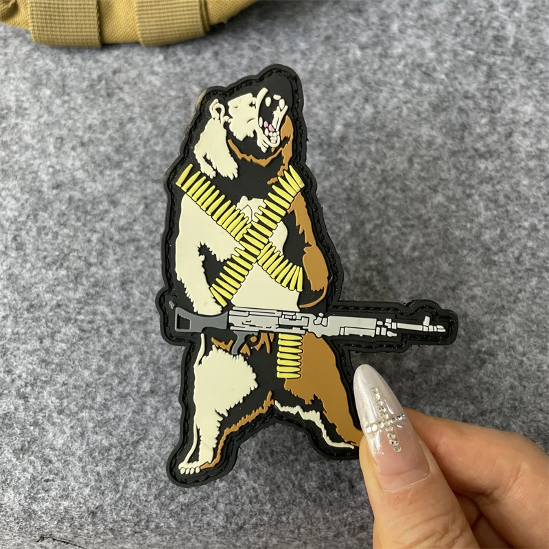 M240 oso metraladora Grizzly PVC parche gancho y bucle moral militar insignia ropa mochila decoración pegatinas - imagen 4
