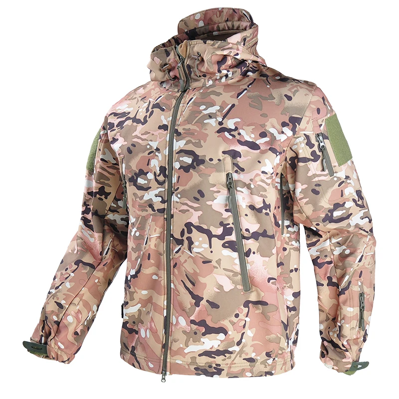 Chaquetas de caza de forro polar suave para hombre, chaqueta táctica cálida para combate al aire libre, impermeable, Abrigo con capucha Multicam, rompevientos