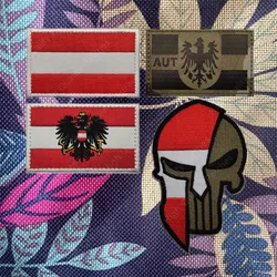 Parches de bandera de Austria, insignias, moral táctica militar, apliques bordados con gancho de respaldo y anillo, parche mágico para costura DIY