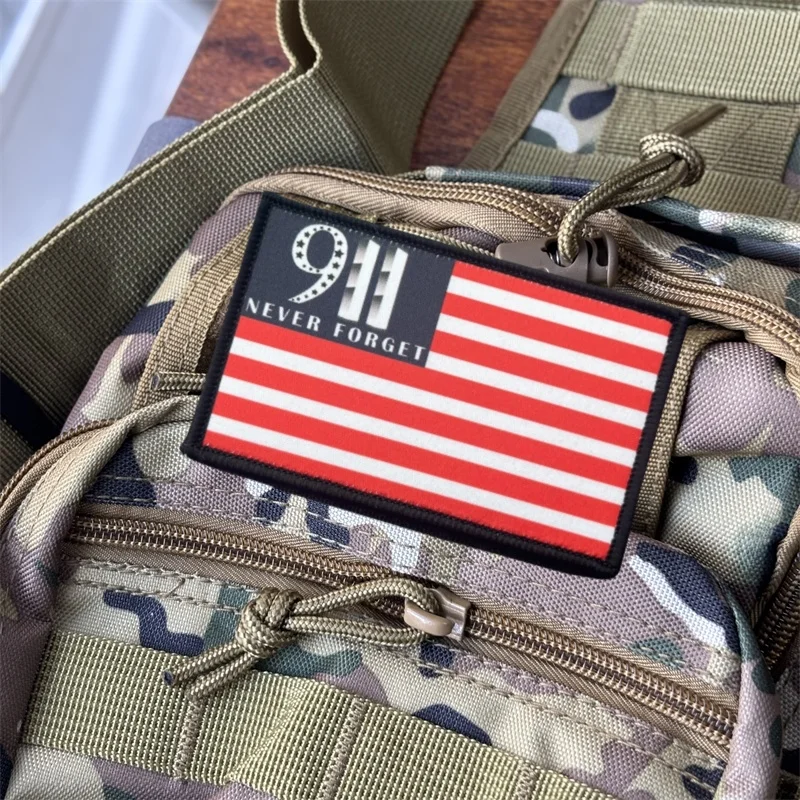 Parche táctico "9-11 Bandera de EE. UU.", brazalete impreso, insignia de moral, parches con gancho, pegatinas para ropa y mochila