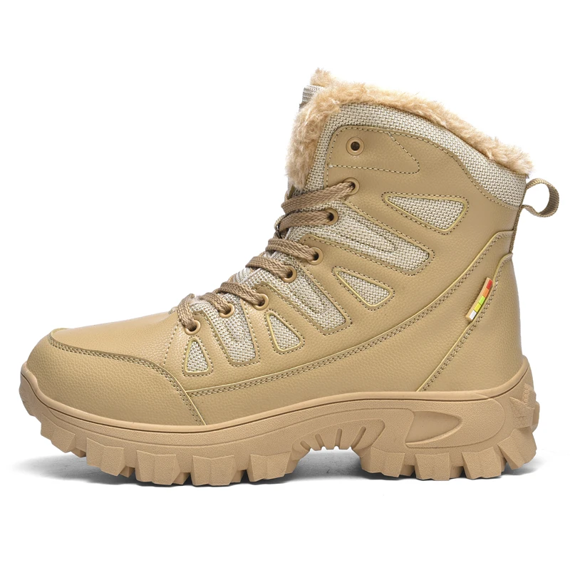 HIKEUP-zapatos de senderismo al aire libre para hombre, botas de nieve militares, de algodón, acolchadas, cálidas, tácticas, de cuero genuino, talla grande - imagen 2