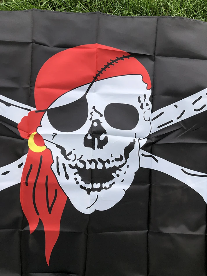 BANDERA DE SKY 90x150cm enorme calavera y huesos cruzados Jolly Roger banderas piratas Holloween KTV cartel colgante de poliéster para Decoración - imagen 2