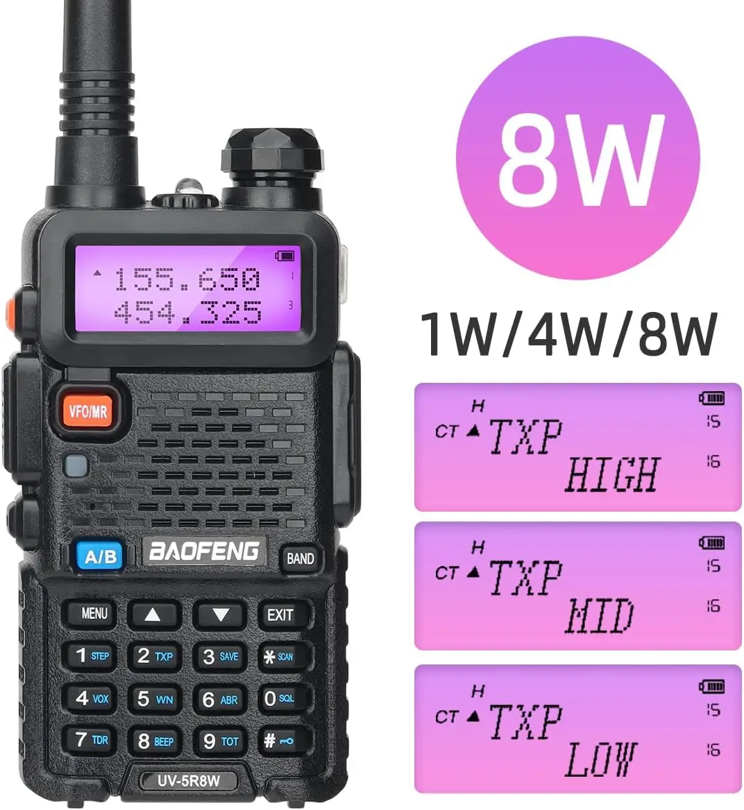 1/2 Uds BaoFeng UV-5R 8W Walkie Talkie de tres potencia de alta potencia banda Dual de largo alcance 128 CH portátil de mano UV 5R Ham Radio bidireccional - imagen 2
