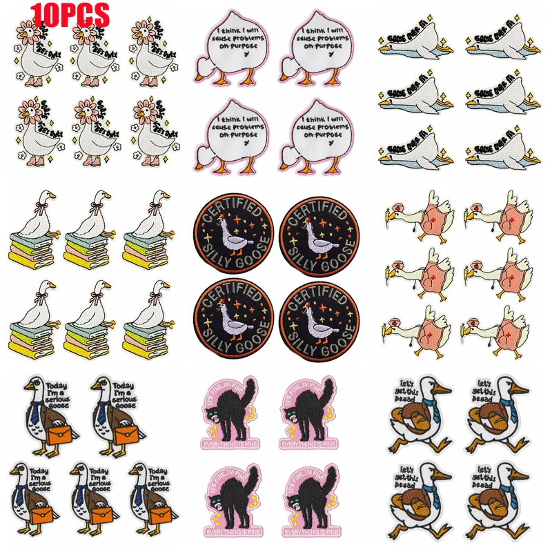 10 Uds. Parche bordado de ganso divertido parche de animales de dibujos animados parches para planchar para ropa parches termoadhesivos parche de gato pato DIY