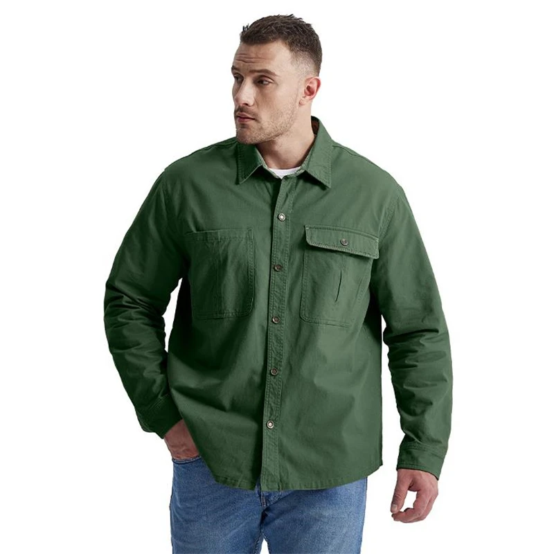 Camisa de algodón lavado de alta calidad para hombre, camisas casuales de Color sólido, blusa con cuello vuelto, Tops de manga larga - imagen 5