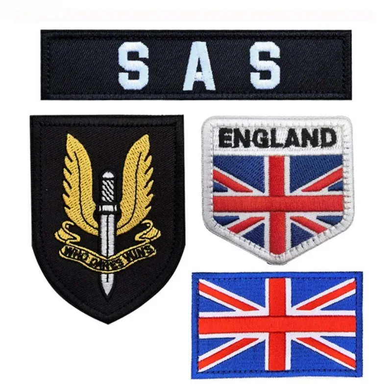 Insignia de brazo bordada con bandera de Inglaterra, parche de bucle de gancho de servicio aéreo especial, emblema de tira SAS, pegatinas de tela táctica de la fuerza de trabajo 141