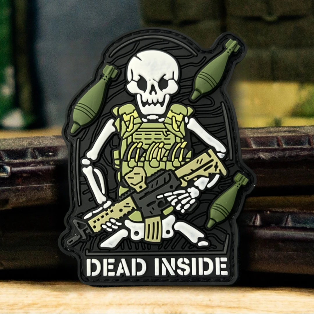 Parches de gancho y bucle de PVC Dead Inside para ropa, insignias de parche táctico de moral de calavera en pegatina para mochila, brazalete del ejército militar - imagen 3
