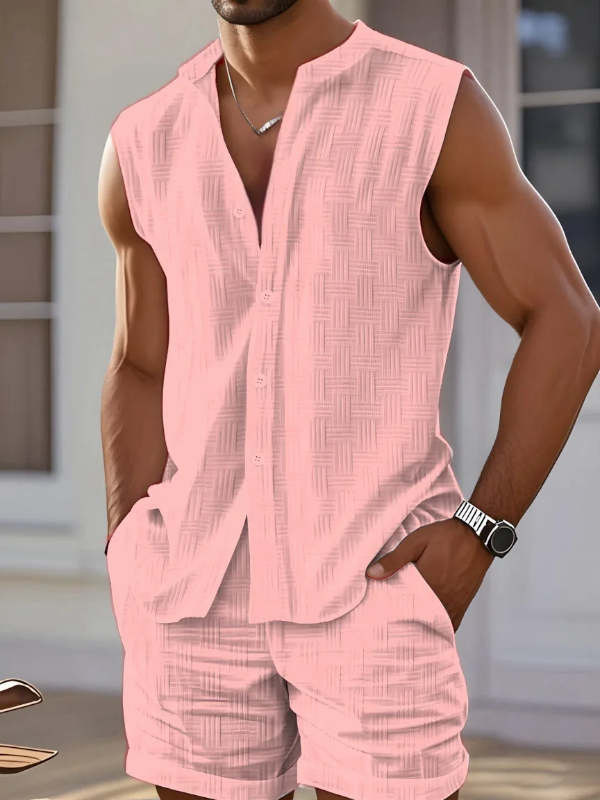 Chaleco cuello levantado y pantalón corto – Conjunto playa hombre - imagen 3