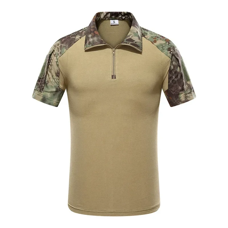 Camisas de caza de camuflaje para hombre, camiseta táctica para exteriores, Tops cortos deportivos de secado rápido, ropa de entrenamiento, camiseta para senderismo - imagen 5