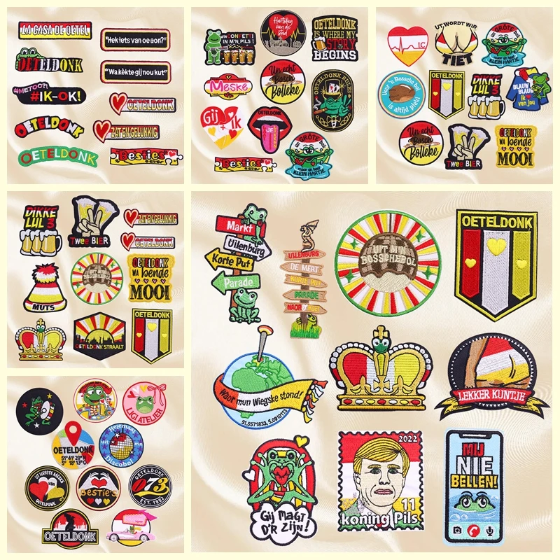 Juego de 10 Uds. De parches bordados con emblema de Oeteldonk de Países Bajos, parches para planchar para ropa DIY, parche de carnaval de Países Bajos, insignia para chaquetas