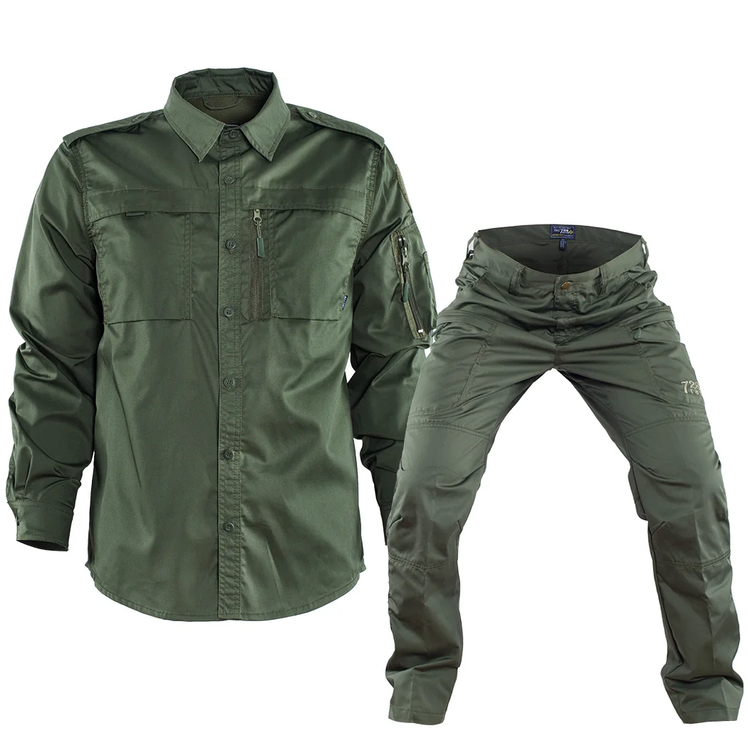 Mege-uniforme táctico para hombre, conjunto de entrenamiento fino para exteriores, camisa de caza de algodón estirable y pantalones Cargo - imagen 3