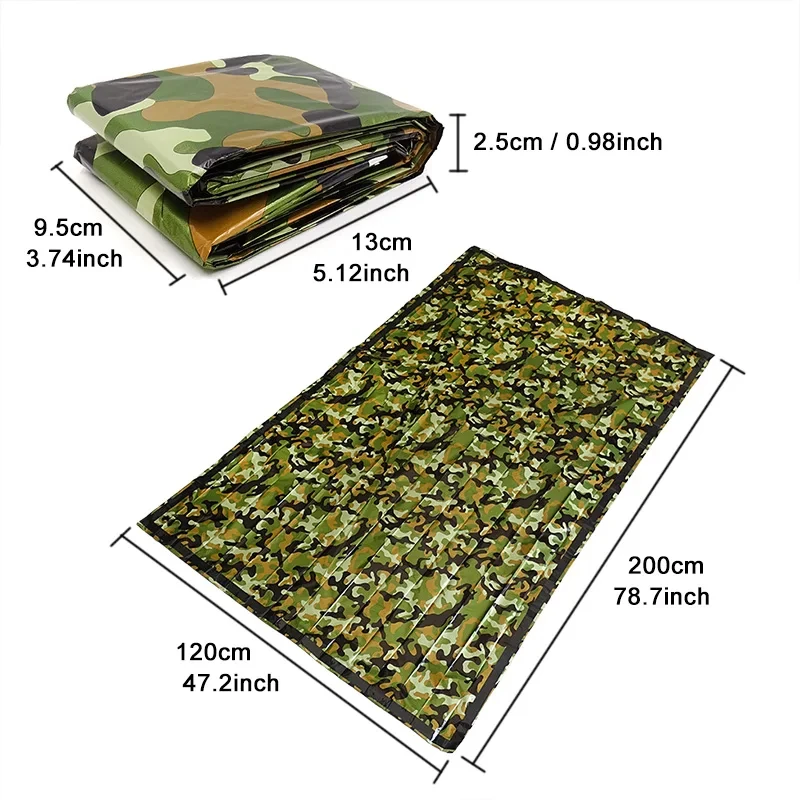 Saco de dormir de emergencia de supervivencia de camuflaje, manta térmica para mantener el calor, impermeable, Mylar doble, primeros auxilios, acampar al aire libre - imagen 4
