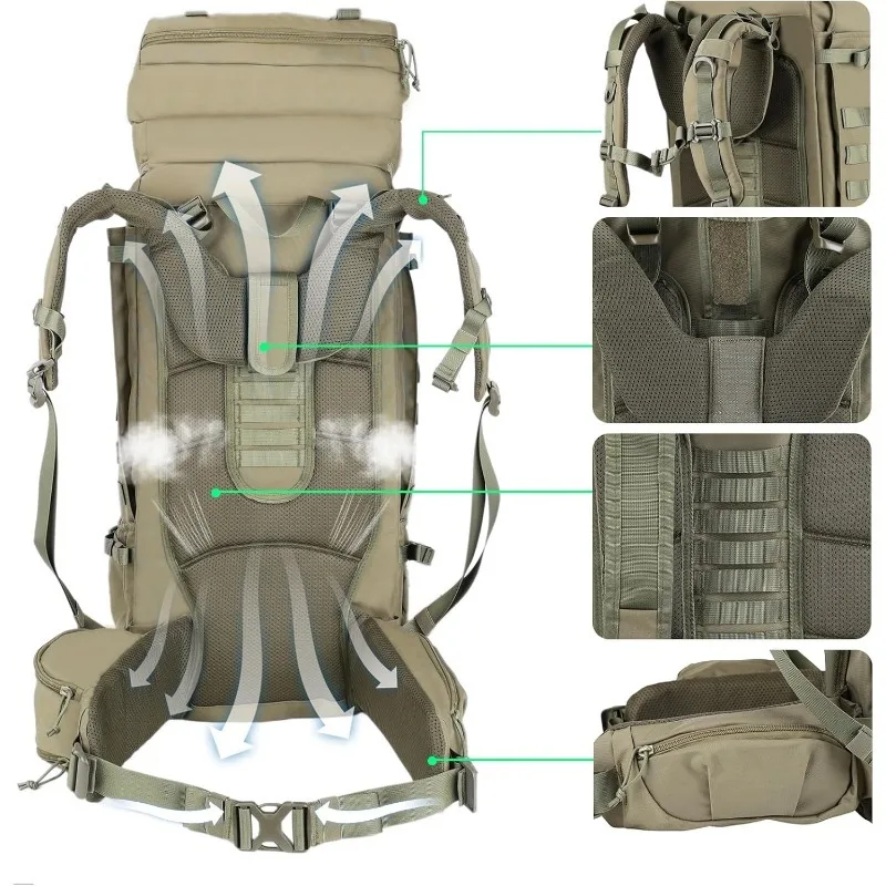LQARMY 75L, mochilas militares tácticas para montañismo, mochila de supervivencia para escalada del ejército para acampar, senderismo, viajes - imagen 3