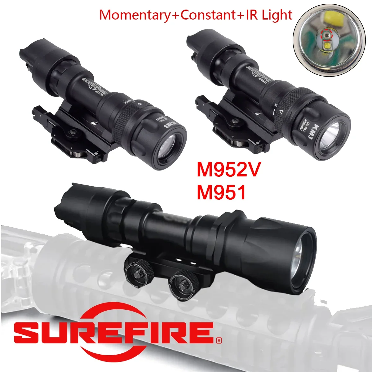 Airsoft Surefire M300 M951 M952V arma luz táctica M952V-IR estroboscópica linterna LED Rifle 20mm Rail QD Base de liberación rápida - imagen 2